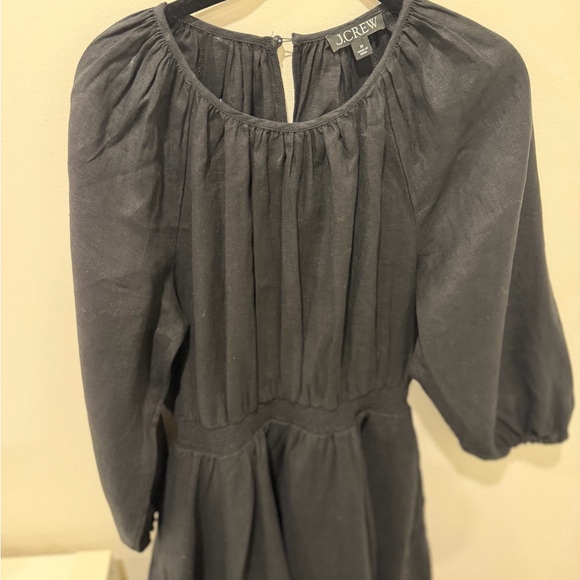Elegant Black Linen Polermo Smocked Waist Jcrew Mini Dress Size Medium - Picture 5 of 6